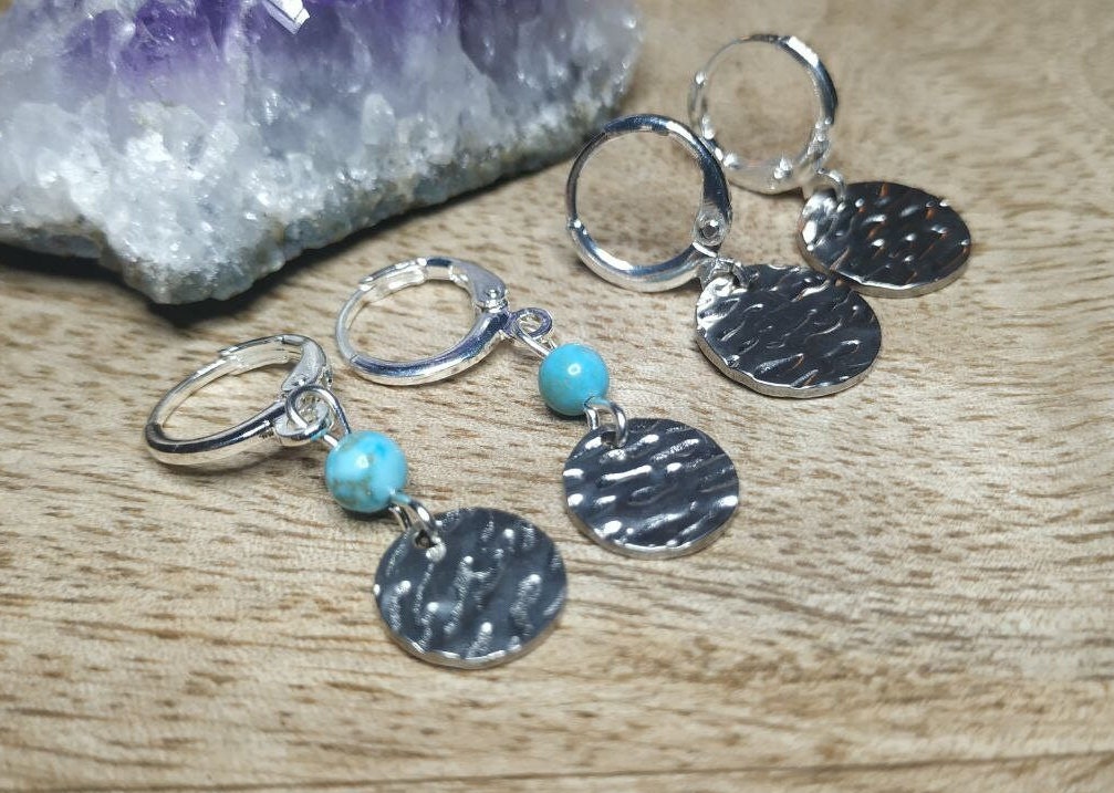 Ohrring Scheibe Strukturiert, Plättchen, Hängeohrring, Edelstahl, 925 Versilbert, Türkis von KristallklarKetten