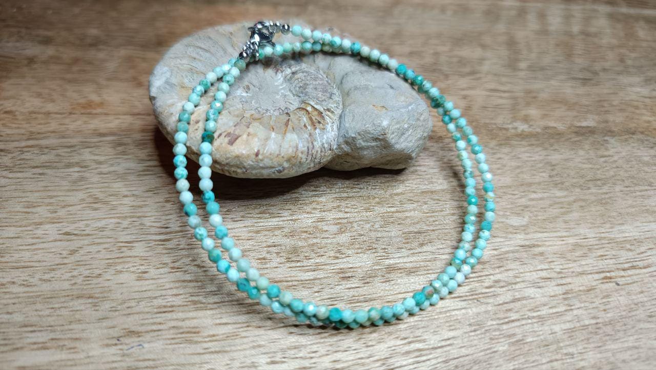 Peru Türkis Kette Facettiert 2, 5mm Perlen, Coker, Karabiner, Klassisch, Edelsteinkette von KristallklarKetten