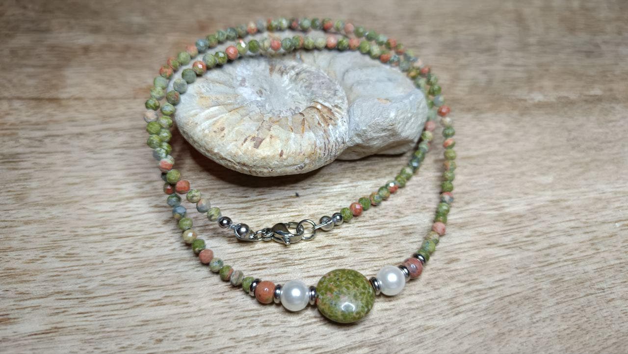 Unakite Kette 3mm, Facettiert, Unakit Münzperle, Süßwasserperle, Perlen Kette, Edelsteinkette, Collier von KristallklarKetten