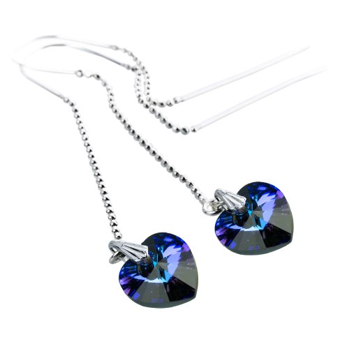 Damen Durchzieher Ohrringe 925 Silber mit SWAROVSKI ELEMENTS Herz Farbe Crystal Heliotrope von Kristallwerk