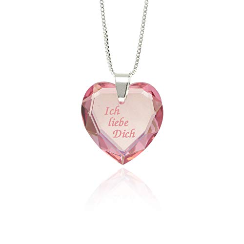 Individuelle Damen Halskette 925 Silber erstellt mit Swarovski Elements Herz Anhänger Rosé AB personalisierte Gravur - Ich liebe Dich- für den Lieblingsmensch Geschenk für die Frau oder Freundin von Kristallwerk