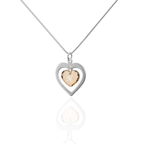 Damen Halskette 925 Sterling Silber SWAROVSKI ELEMENTS Anhänger Herz Gravur " N " als Geschenk Muttertagsgeschenk Geburtstagsgeschenk für die Frau Freundin als Glücksbringer für den Lieblingsmensch von Kristallwerk