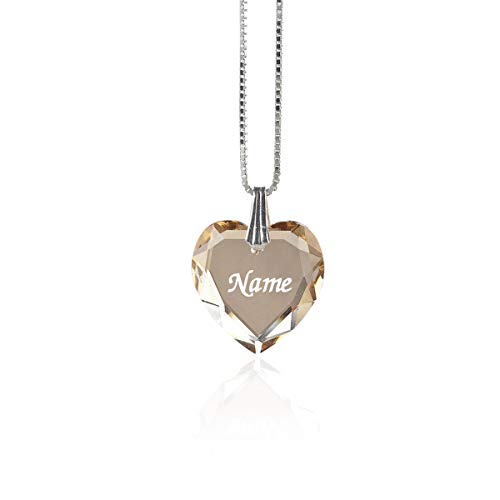 Damen Halskette 925 Sterling Silber mit Swarovski Elements Herz Anhänger Golden Shadow Herz und individueller Namensgravur von Kristallwerk