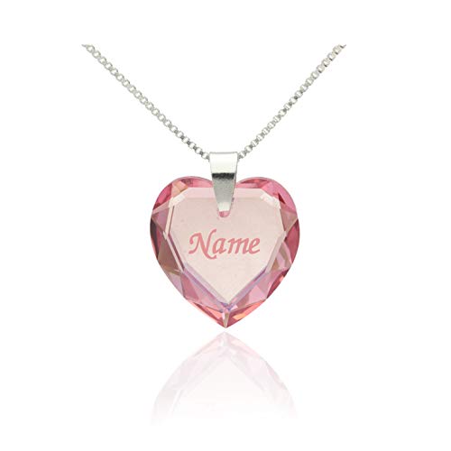 Damen Halskette 925 Sterling Silber mit SWAROVSKI ELEMENTS Herz Anhänger Rosé AB und individueller Namensgravur von Kristallwerk