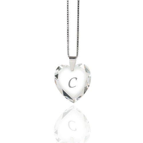 Damen Halskette 925 Sterling Silber mit SWAROVSKI ELEMENTS Herz Crystal Buchstabe" C" von Kristallwerk