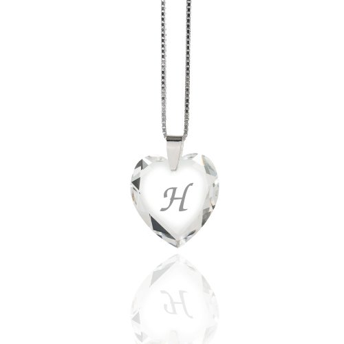 Damen Halskette 925 Sterling Silber mit SWAROVSKI ELEMENTS Herz Crystal Buchstabe" H " von Kristallwerk