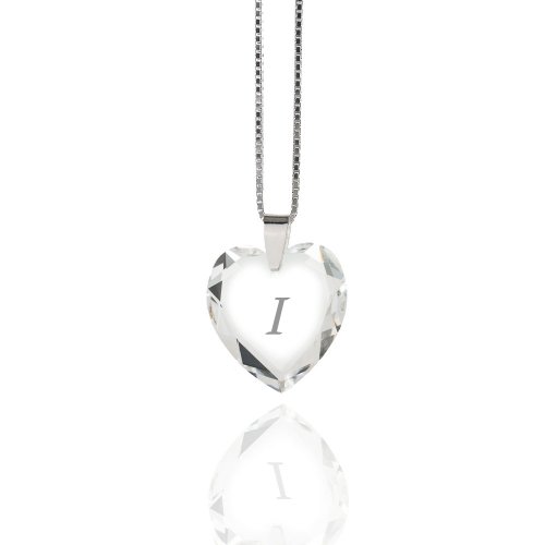 Damen Halskette 925 Sterling Silber mit SWAROVSKI ELEMENTS Herz Crystal Buchstabe" I " von Kristallwerk