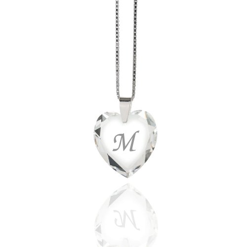 Damen Halskette 925 Sterling Silber mit SWAROVSKI ELEMENTS Herz Crystal Buchstabe" M " von Kristallwerk