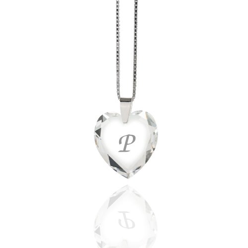 Damen Halskette 925 Sterling Silber mit SWAROVSKI ELEMENTS Herz Crystal Buchstabe" P " von Kristallwerk