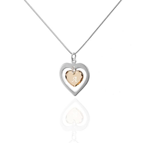 Damen Halskette 925 Sterling Silber mit Swarovski Crystal Anhänger Herz Gravur " A " als Geschenk Muttertagsgeschenk Geburtstagsgeschenk für die Frau Freundin als Glücksbringer für den Lieblingsmensch von Kristallwerk