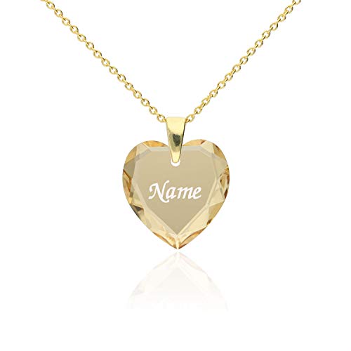 Damen Halskette 925 Sterling Silber vergoldet mit SWAROVSKI ELEMENTS Herz Anhänger Golden Shadow Herz und individueller Namensgravur, Herzkette als Geschenk für die Frau Freundin oder zum Valentinstag von Kristallwerk