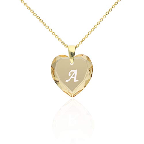 Damen Ketten mit Gravur 925 Silber vergoldet, SWAROVSKI ELEMENTS Herz Anhänger Farbe Golden Shadow Buchstabengravur A, Herzkette als Geschenk für die Frau, Freundin oder zum Valentinstag Damen Ketten mit Gravur 925 Silber vergoldet, SWAROVSKI ELEMENTS Herz Anhänger Farbe Golden Shadow Buchstabengravur A, Herzkette als Geschenk für die Frau, Freundin oder zum Valentinstag von Kristallwerk