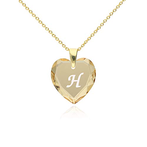 Damen Ketten mit Gravur 925 Silber vergoldet, SWAROVSKI ELEMENTS Herz Anhänger Farbe Golden Shadow Buchstabengravur " H ", Herzkette als Geschenk für die Frau, Freundin oder zum Valentinstag von Kristallwerk