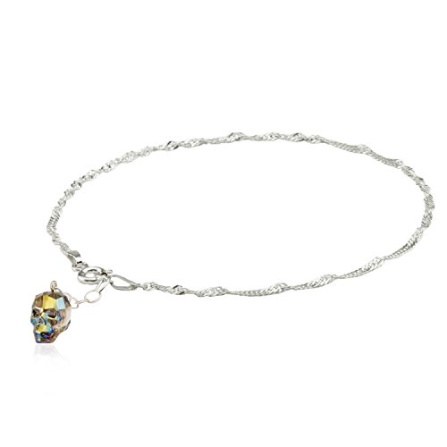 Kristallwerk Fußkette Fußkettchen 925 Silber mit Markenkristall aus Österreich Anhänger Skull Totenkopf in verschiedenen Farben (Iridescent) von Kristallwerk