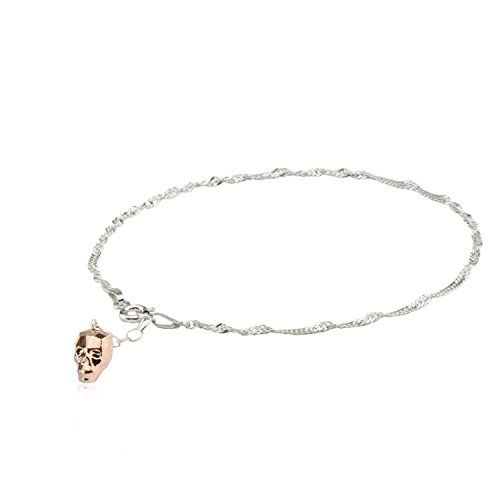 Fußkette Fußkettchen 925 Silber mit Swarovski Elements Anhänger Skull Totenkopf in verschiedenen Farben (Rose Gold) von Kristallwerk