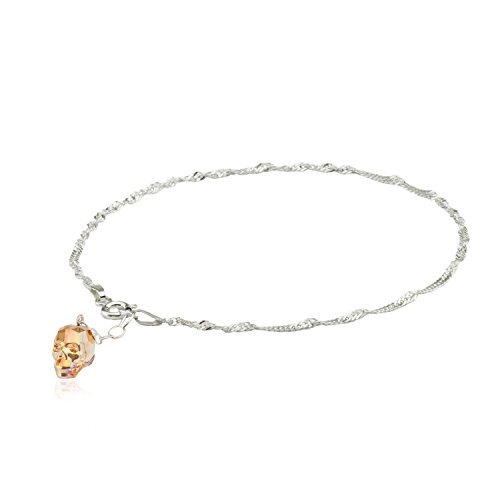 Fußkette Fußkettchen 925 Silber mit Swarovski Markenkristall aus Österreich Skull Totenkopf in verschiedenen Farben (Metallic Sunshine) von Kristallwerk