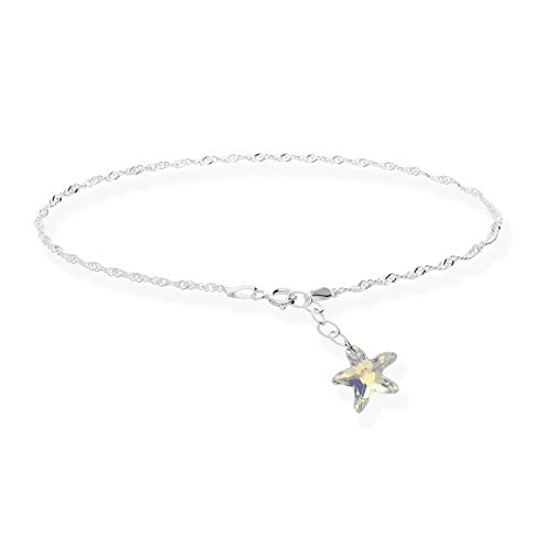 Fusskette Fusskettchen Damen 925 Silber mit Swarovski Elements Seestern Aurore Boreale idealer Damenschmuck für Sommer Sonne Strand und Urlaub. Schmuck für Frauen und Mädchen von Kristallwerk