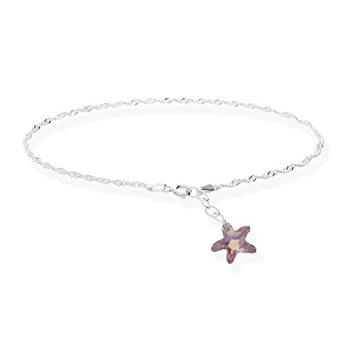 Fusskette Fusskettchen Damen 925 Silber mit Swarovski Elements Seestern Light Amethyst AB idealer Damenschmuck für Sommer Sonne Strand und Urlaub. Schmuck für Frauen und Mädchen von Kristallwerk