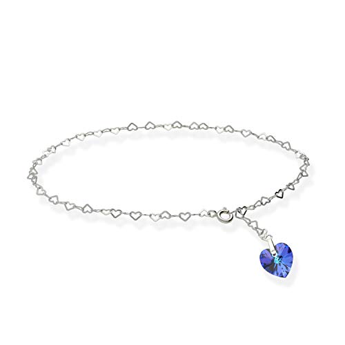 Individuelle Fußkette Fußkettchen XL 32cm 925 Sterling Silber für Damen gefertigt mit Swarovski Elements Herz Anhänger individuell einstellbar. Hochwertiger Fußschmuck für Frauen und Mädchen. von Kristallwerk