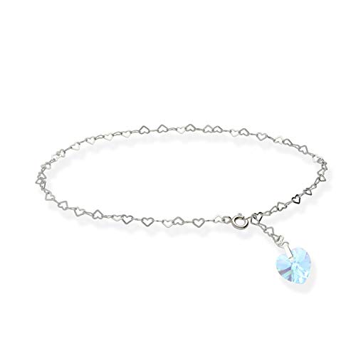 Fußkette Fußkettchen XL 32cm 925 Sterling Silber für Damen mit Swarovski Elements Herz Anhänger individuell einstellbar. Hochwertiger Fußschmuck für Frauen und Mädchen. von Kristallwerk