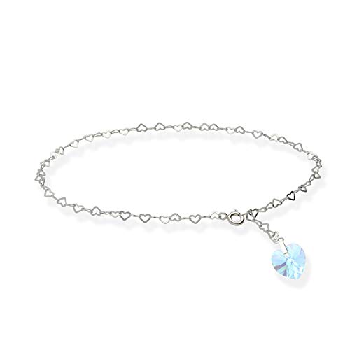Individuelle Fußkette Fußkettchen XL 32cm 925 Sterling Silber für Damen gefertigt mit Swarovski Elements Herz Anhänger individuell einstellbar. Hochwertiger Fußschmuck für Frauen und Mädchen. von Kristallwerk