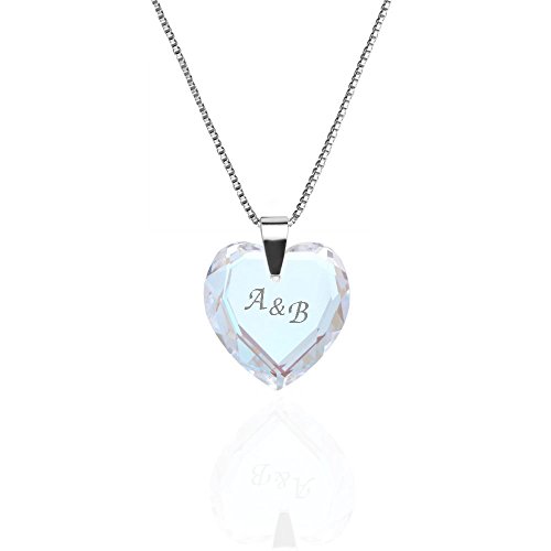 Halskette 925 Silber mit SWAROVSKI" ELEMENTS Herz individueller Gravur und Etui mit persönlicher Botschaft von Kristallwerk