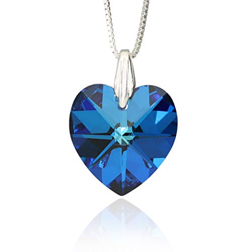 Halskette Damen 925 Silber mit Swarovski Elements Herz Anhänger Bermuda Blue als Geburtstagsgeschenk für Frauen, Geschenk für die Freundin, sage mit einer Herzkette Ich liebe dich. von Kristallwerk