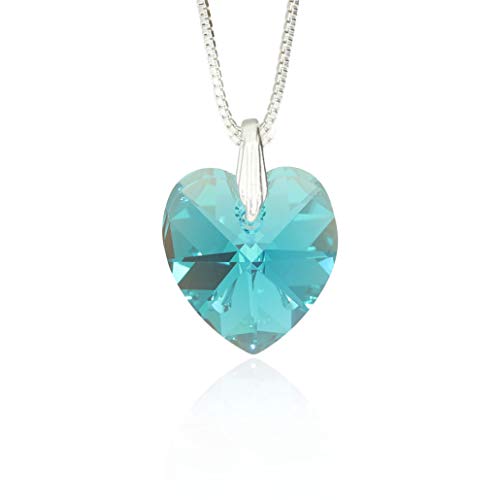 Halskette Damen 925 Silber mit Swarovski Elements Herz Anhänger Blue Zircon als Geburtstagsgeschenk für Frauen, Geschenk für die Freundin, sage mit einer Herzkette Ich liebe dich. von Kristallwerk