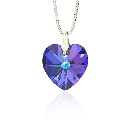 Halskette Damen 925 Silber mit Swarovski Elements Herz Anhänger Heliotrope als Geburtstagsgeschenk für Frauen, Geschenk für die Freundin, sage mit einer Herzkette Ich liebe dich. von Kristallwerk