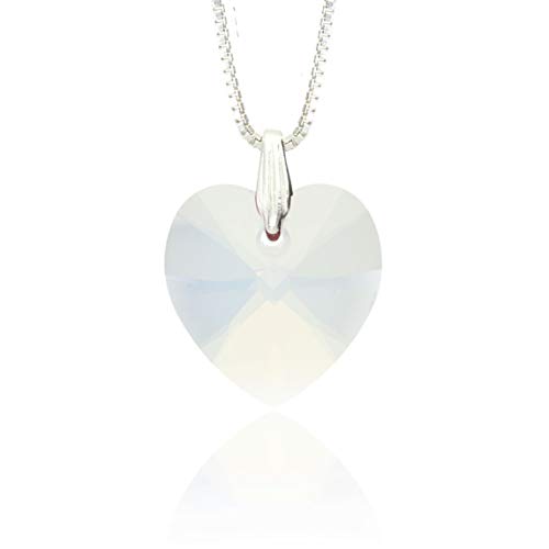 Halskette Damen 925 Silber mit Swarovski Elements Herz Anhänger White Opal als Geburtstagsgeschenk für Frauen, Geschenk für die Freundin, sage mit einer Herzkette Ich liebe dich. von Kristallwerk