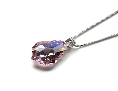 Kette 925 Silber mit SWAROVSKI ELEMENTS Baroque Pendant Light Rosè AB, als Geschenk Muttertagsgeschenk Geburtstagsgeschenk für die Frau Freundin als Glücksbringer für den Lieblingsmensch von Kristallwerk