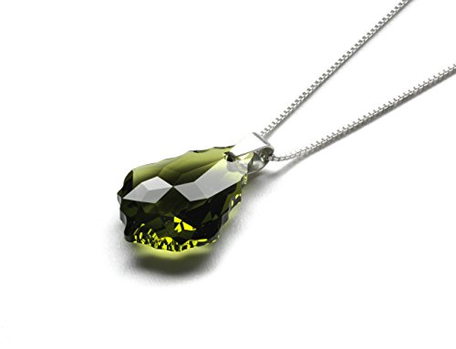 Kette 925 Silber mit SWAROVSKI ELEMENTS Baroque Pendant Olivine, als Geschenk Muttertagsgeschenk Geburtstagsgeschenk für die Frau Freundin als Glücksbringer für den Lieblingsmensch von Kristallwerk