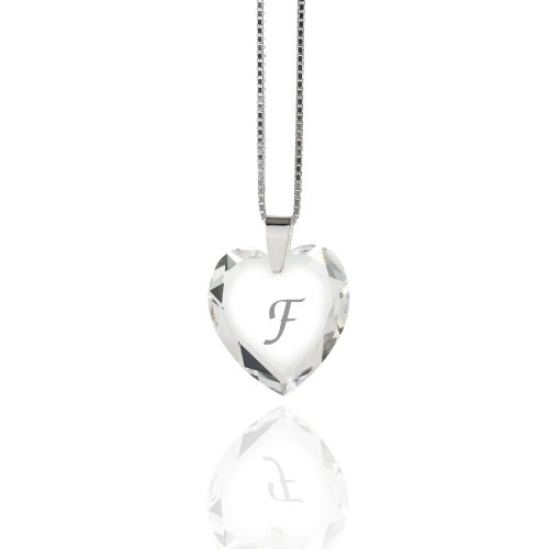 Damen Halskette 925 Sterling Silber mit SWAROVSKI ELEMENTS Herz Crystal Buchstabe" F" von Kristallwerk