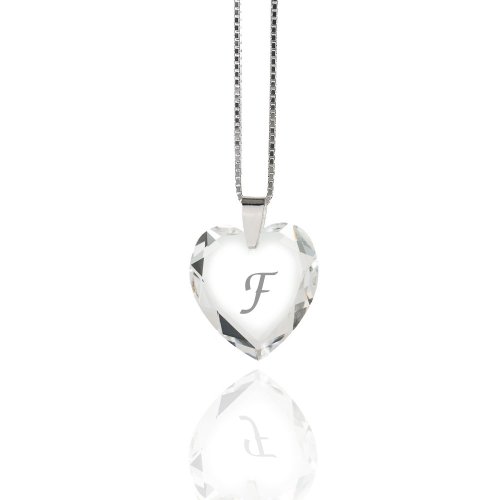 Damen Halskette 925 Sterling Silber mit SWAROVSKI ELEMENTS Herz Crystal Buchstabe" F " von Kristallwerk