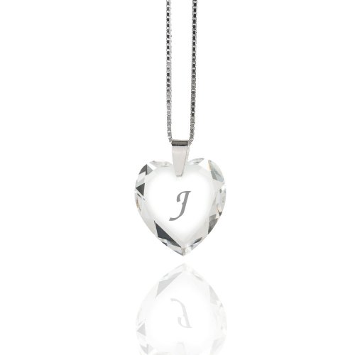 Damen Halskette 925 Sterling Silber mit SWAROVSKI ELEMENTS Herz Crystal Buchstabe: J von Kristallwerk