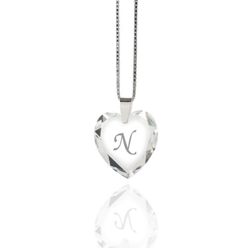 Damen Halskette 925 Sterling Silber mit SWAROVSKI ELEMENTS Herz Crystal Buchstabe " N " von Kristallwerk