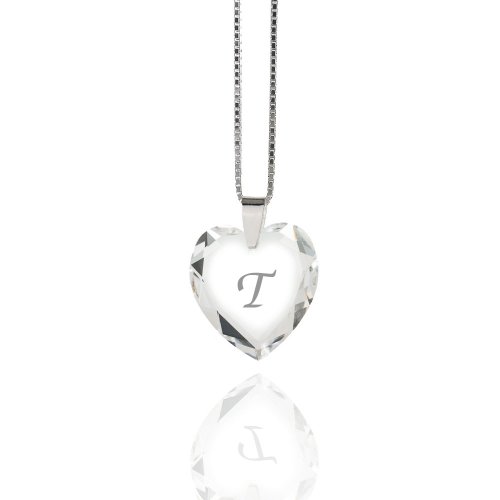 Damen Halskette 925 Sterling Silber mit SWAROVSKI ELEMENTS Herz Crystal Buchstabe" T " von Kristallwerk