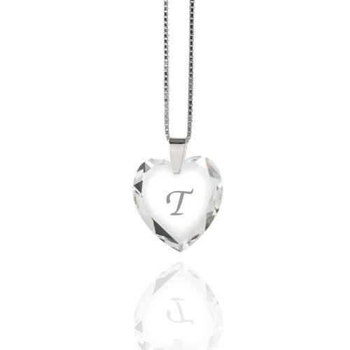 Damen Halskette 925 Sterling Silber mit SWAROVSKI ELEMENTS Herz Crystal Buchstabe" T " von Kristallwerk
