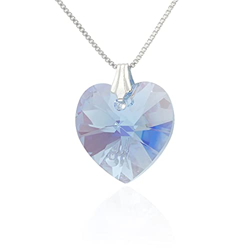 Kette 925 Silber mit SWAROVSKI ELEMENTS Herz Farbe Aquamarine AB von Kristallwerk