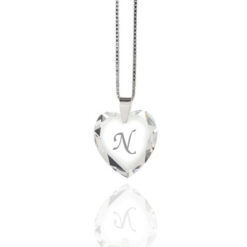 Kinder Halskette 925 Sterling Silber mit SWAROVSKI ELEMENTS Herz Crystal Buchstabe" N " von Kristallwerk