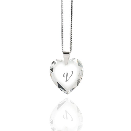 Kinder Halskette 925 Sterling Silber mit SWAROVSKI ELEMENTS Herz Crystal Buchstabe" V " von Kristallwerk