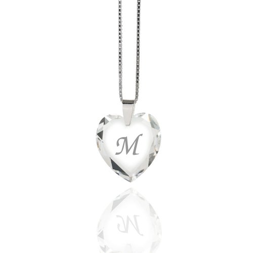Kinder Halskette 925 Sterling Silber mit SWAROVSKI ELEMENTS Herz Crystal Buchstabe" M " von Kristallwerk