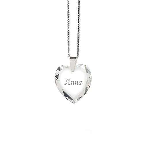Individuelle Kinderkette 925 Silber erstellt mit Swarovski Elements Herz Anhänger und individueller Namensgravur von Kristallwerk