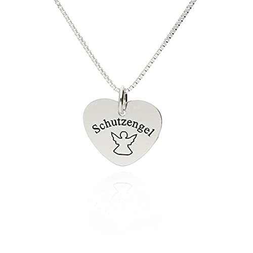 Kristallwerk Kinderkette Herzkette Namenskette 925 Silber mit Schutzengel und personalisierter Namens Gravur zur Kommunion oder Geburtstag von Kristallwerk