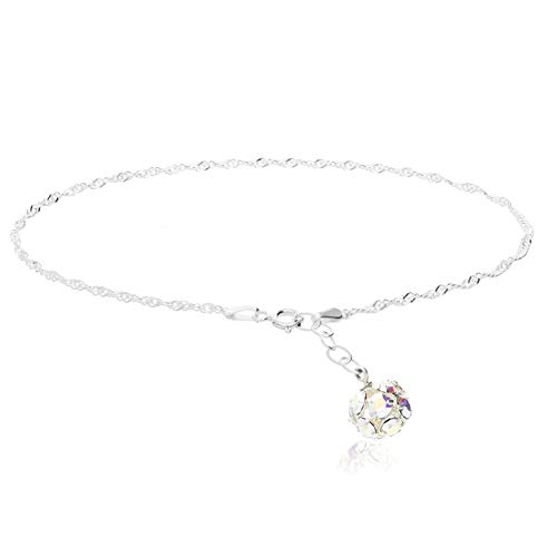 Kristallwerk, Damen Fusskettchen 925 Silber mit SWAROVSKI ELEMENTS Crystal Farbe Crystal Aurore Boreale, schlichte Damen Fusskette Fussschmuck Damenschmuck Schmuck Accessoires für Mädchen von Kristallwerk