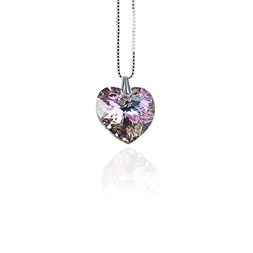 Kristallwerk, Damen Halskette 925 Silber mit 18mm SWAROVSKI® ELEMENTS Herz Pendant Farbe Crystal Vitrail Light von Kristallwerk