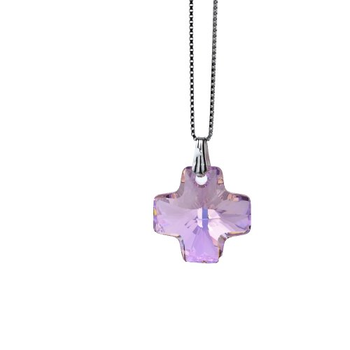 Kristallwerk, Damen Kette 925 Silber mit 20mm SWAROVSKI ELEMENTS Kreuz Pendant Farbe Crystal Rosè Aurore Boreale von Kristallwerk