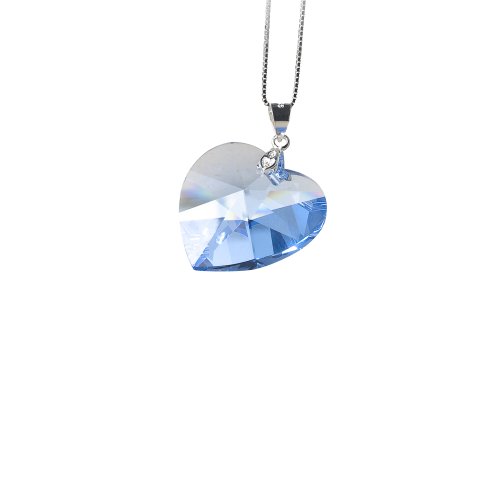 Kristallwerk, Damen Kette 925 Silber mit 28mm SWAROVSKI ELEMENTS Herz Pendant Farbe Crystal Light Sapphire von Kristallwerk