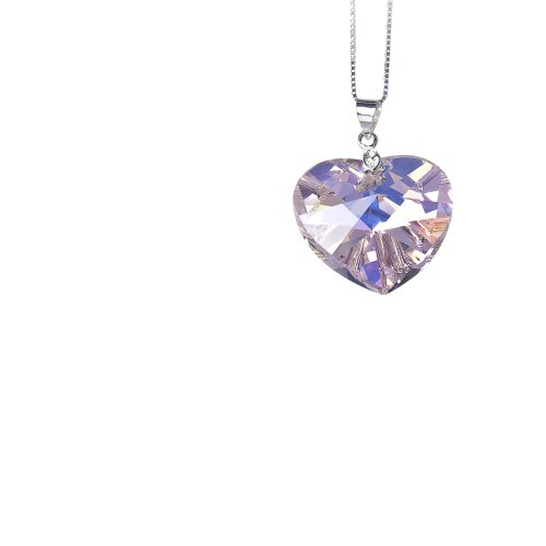 Kristallwerk, Damen Kette 925 Silber mit 28mm SWAROVSKI ELEMENTS Herz Pendant Farbe Crystal Rosaline von Kristallwerk