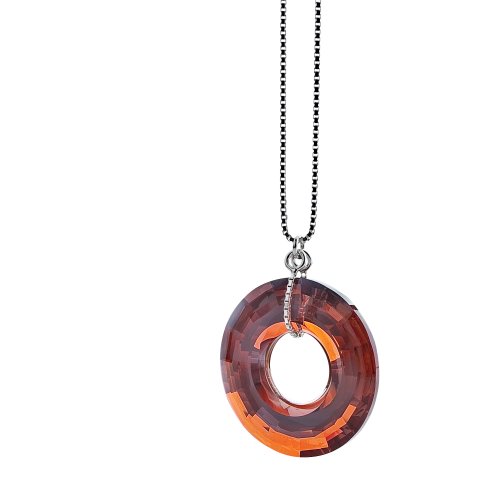 Kristallwerk, Damen Kette 925 Silber mit 38mm SWAROVSKI ELEMENTS Disk Pendant in der Farbe Red Magma von Kristallwerk